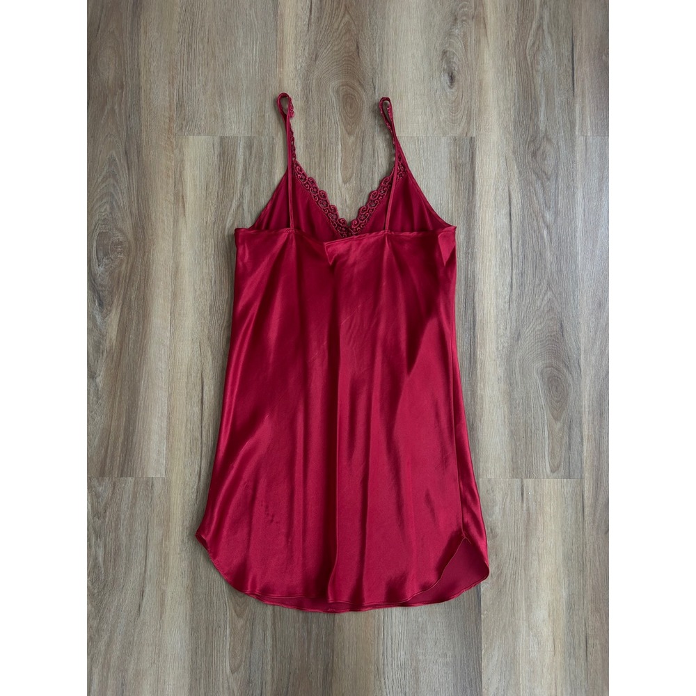 Vintage‎ 80s Burgundy Satin Lace Trim Slip babydoll Nightgown Chemise Dress - Picture 4 of 7